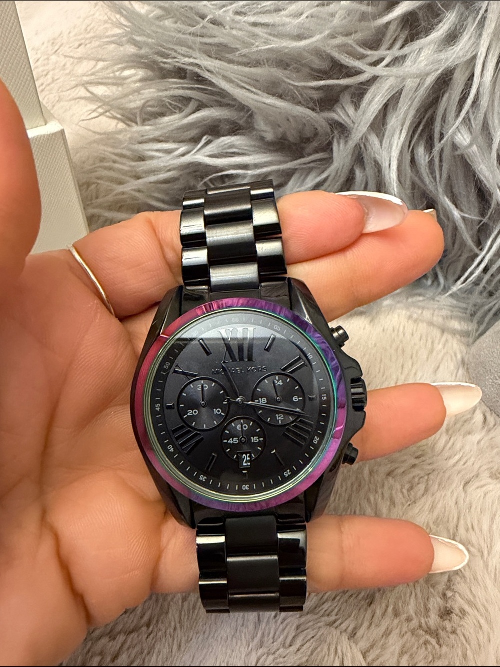 Michael Kors Black Stainless Steel Chronograph Watch with Iridescent Bezel - Picture 9 of 17